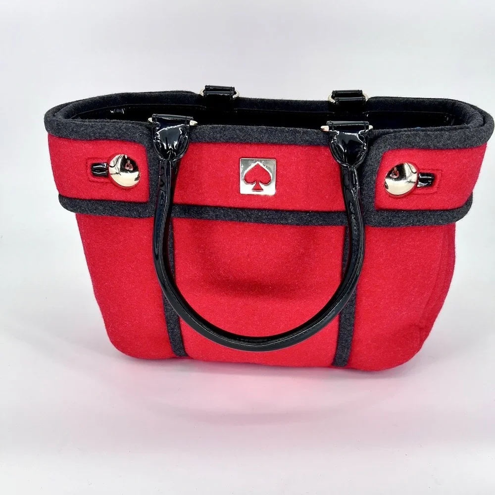 KATE SPADE CHESTNUT HILL‎ GERANIUM RED ALDA QUINN WOOL SATCHEL TOTE Valentines